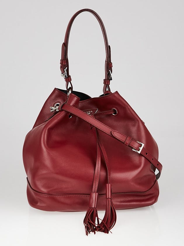 Prada Ruby Soft Calf Leather Cinch Bucket Bag 1BE069