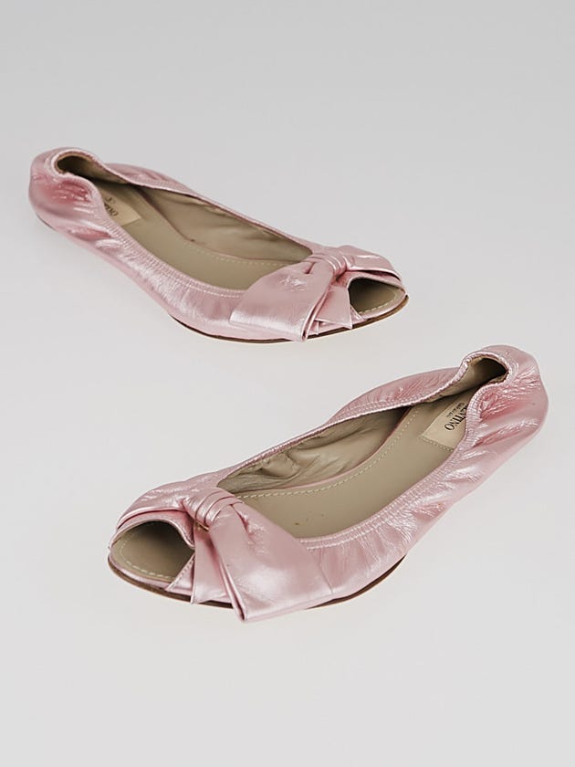 Valentino Pink Metallic Leather Open-Toe Flats Size 8/38.5
