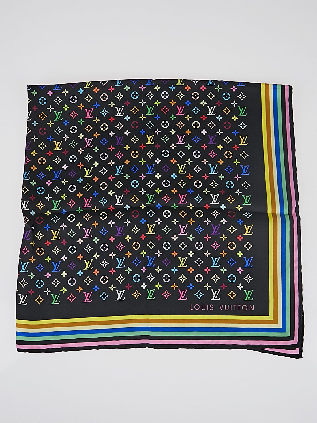 LOUIS VUITTON Silk Monogram Multicolor Square Scarf Black 614153