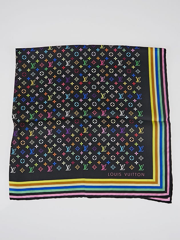Louis Vuitton Black Monogram Multicolore Silk Square Scarf