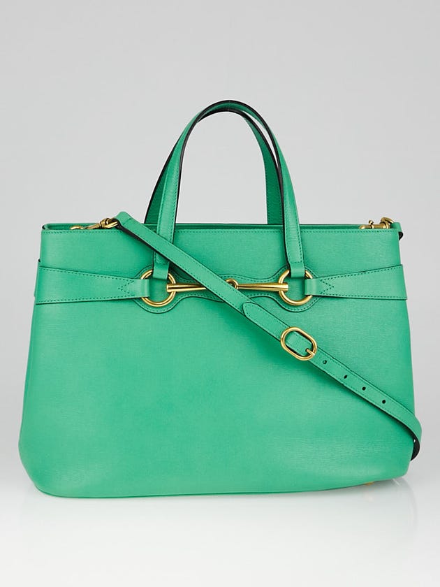 Gucci Green Textured Leather Bright Bit Tote Bag