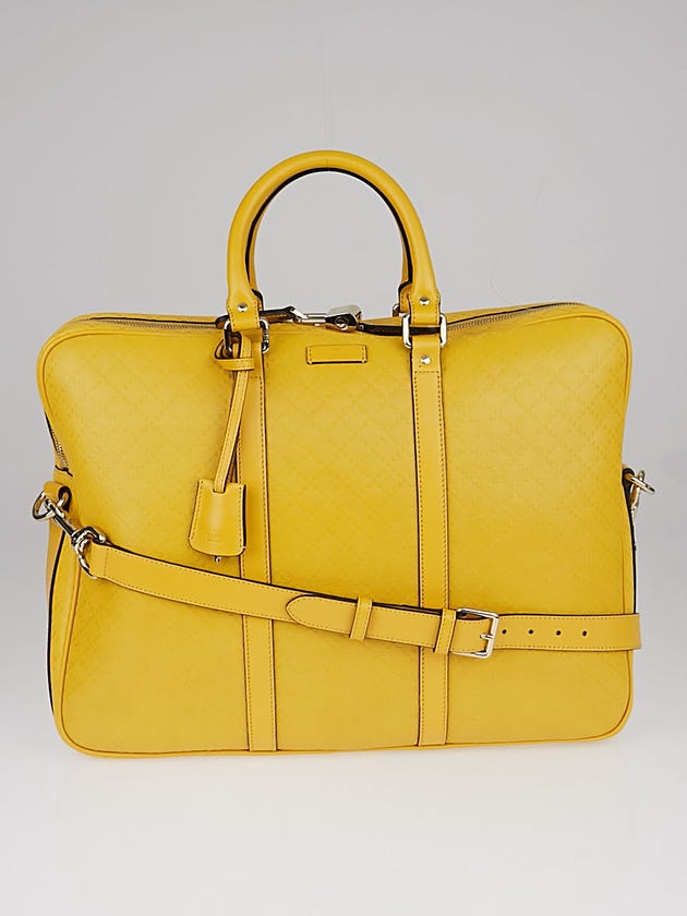 Gucci Yellow Diamante Textured Leather Briefcase Bag