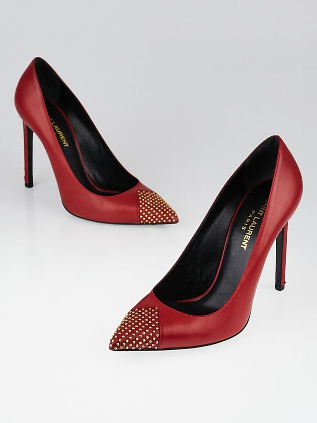 Yves Saint Laurent Red Leather Studded Pumps Size 7/37.5