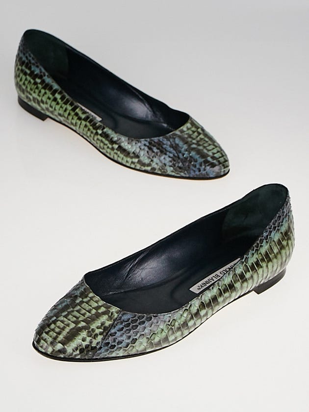 Manolo Blahnik Blue/Green Snakeskin Gena Flats Size 9.5