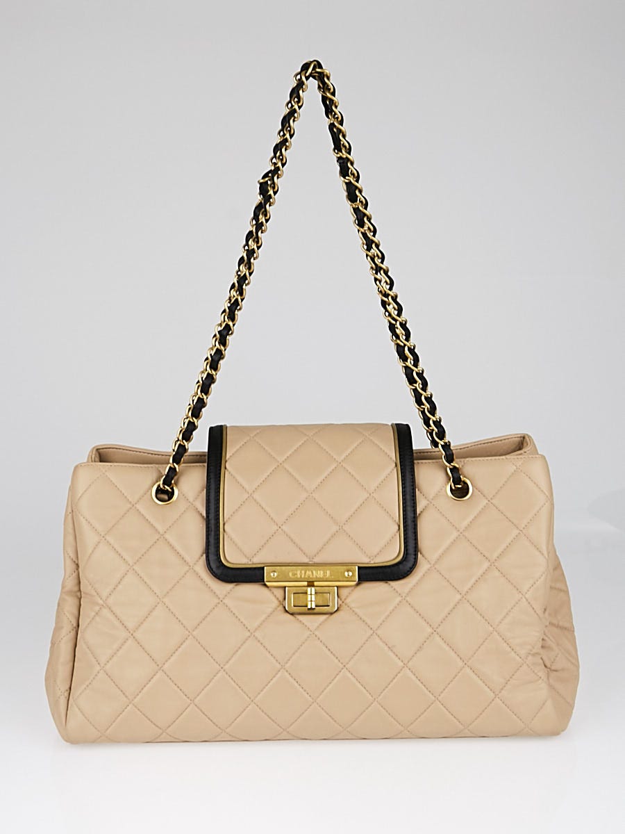 Chanel Beige/Black Quilted Leather East/West Accordion Flap Bag - Yoogi's  Closet