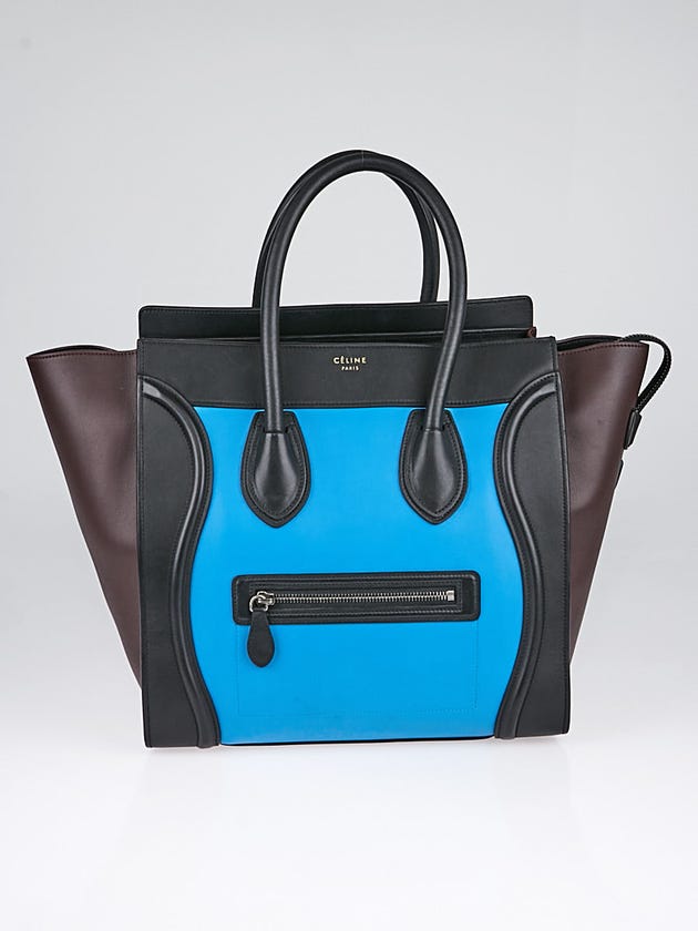 Celine Turquoise Smooth Calfskin Leather Tricolor Mini Luggage Tote Bag