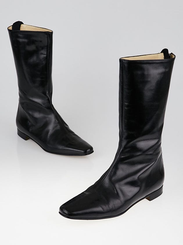 Manolo Blahnik Black Leather Flat Mid-Calf Boots Size 5.5/36