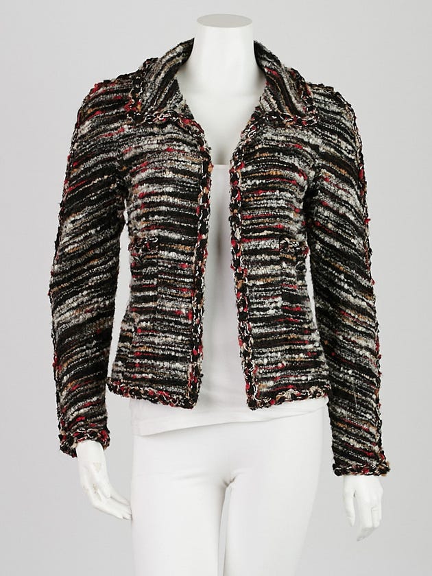 Chanel Black/Red/Beige Wool Boucle Jacket Size 6/38