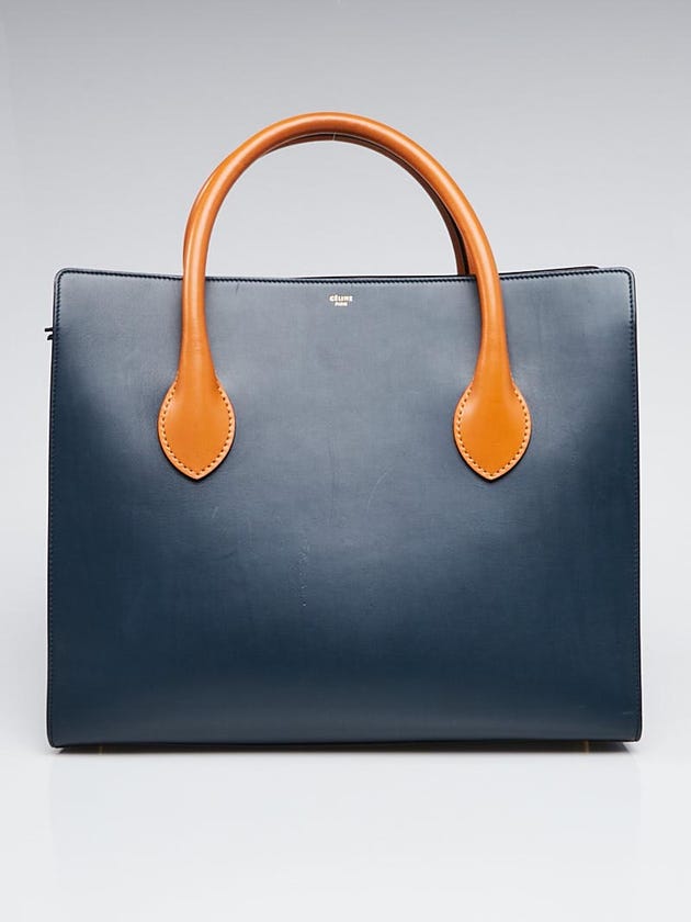 Celine Navy/Tan Leather Boxy Tote Bag