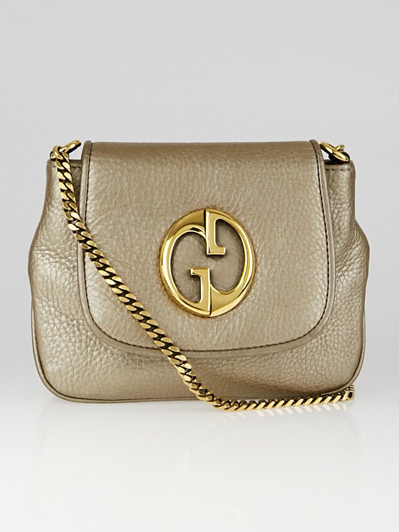 Gucci Gold Pebbled Leather '1973' Small Chain Shoulder Bag