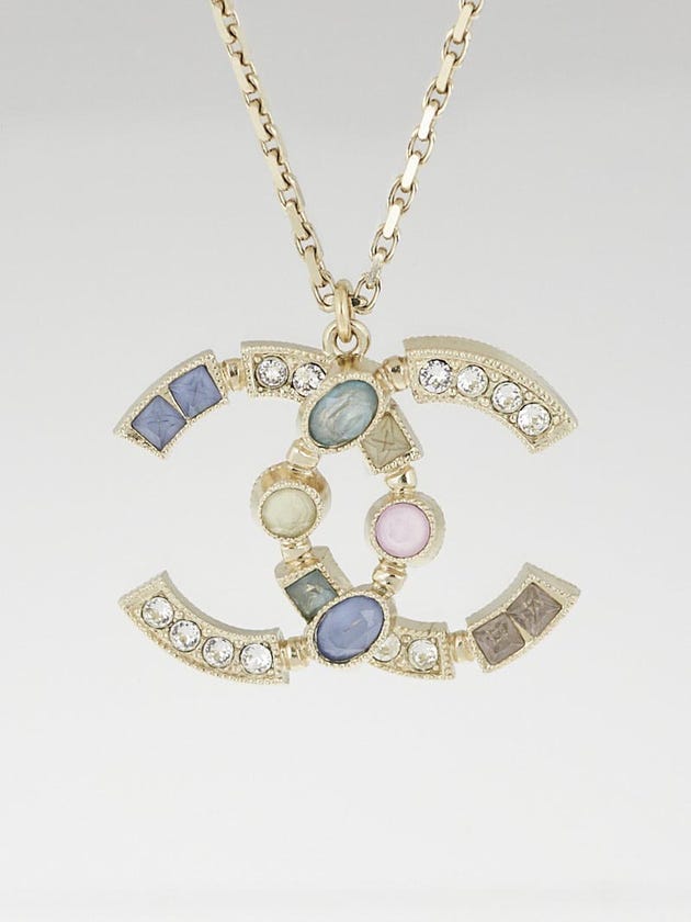 Chanel Gold Metal and Multicolor Crystal CC Long Necklace
