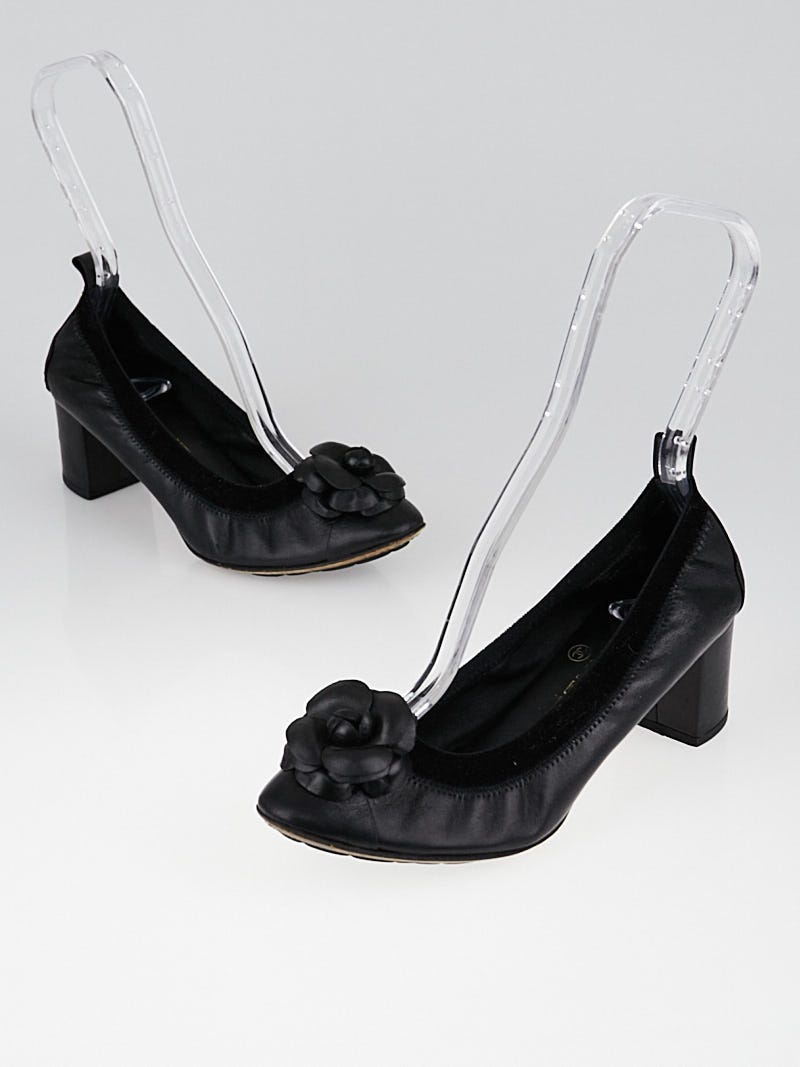 Chanel Black Lambskin Leather Camellia Elastic Ballet Heels Size 7.5/38 -  Yoogi's Closet