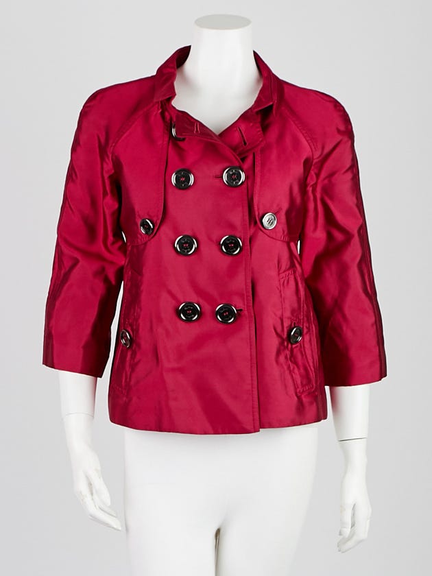 Burberry Fuchsia Silk Blend Double Breasted Short Jacket Size 6