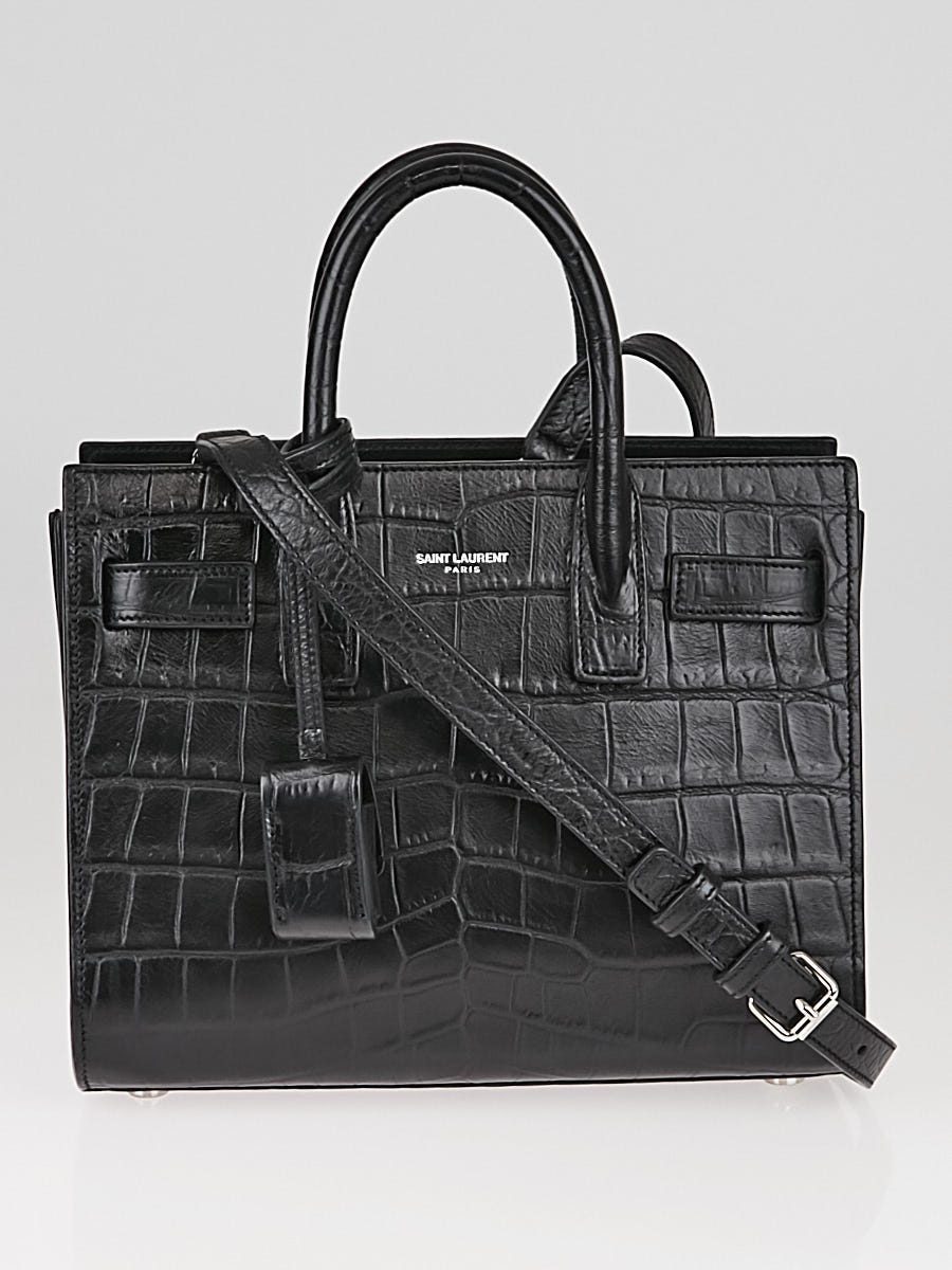 Yves Saint Laurent Black Crocodile Embossed Leather Nano Sac de