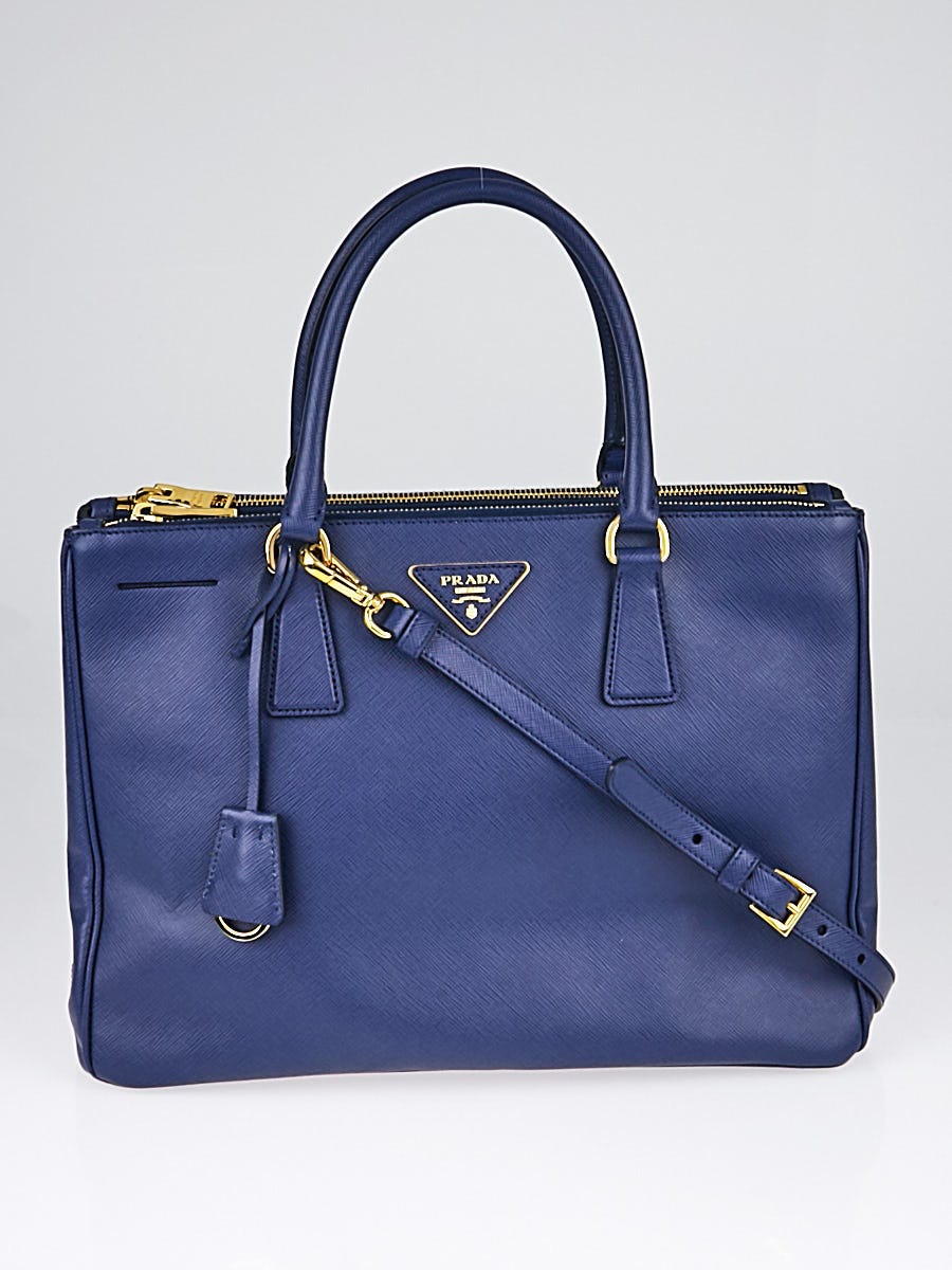 Prada Bluette Saffiano Lux Leather Medium Double Zip Tote Bag 
