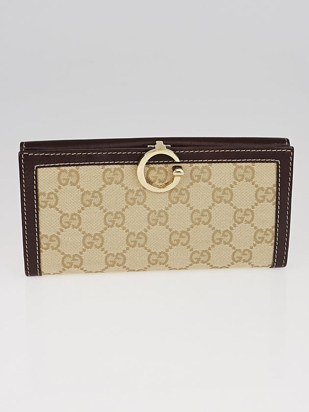 Gucci Beige/Brown Canvas Continental Long Flap Wallet