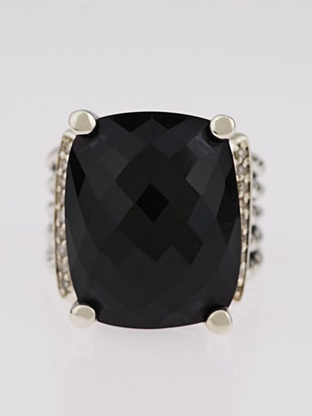 David Yurman 16x 12mm Black Onyx and Diamond Wheaton Ring Size 6.5