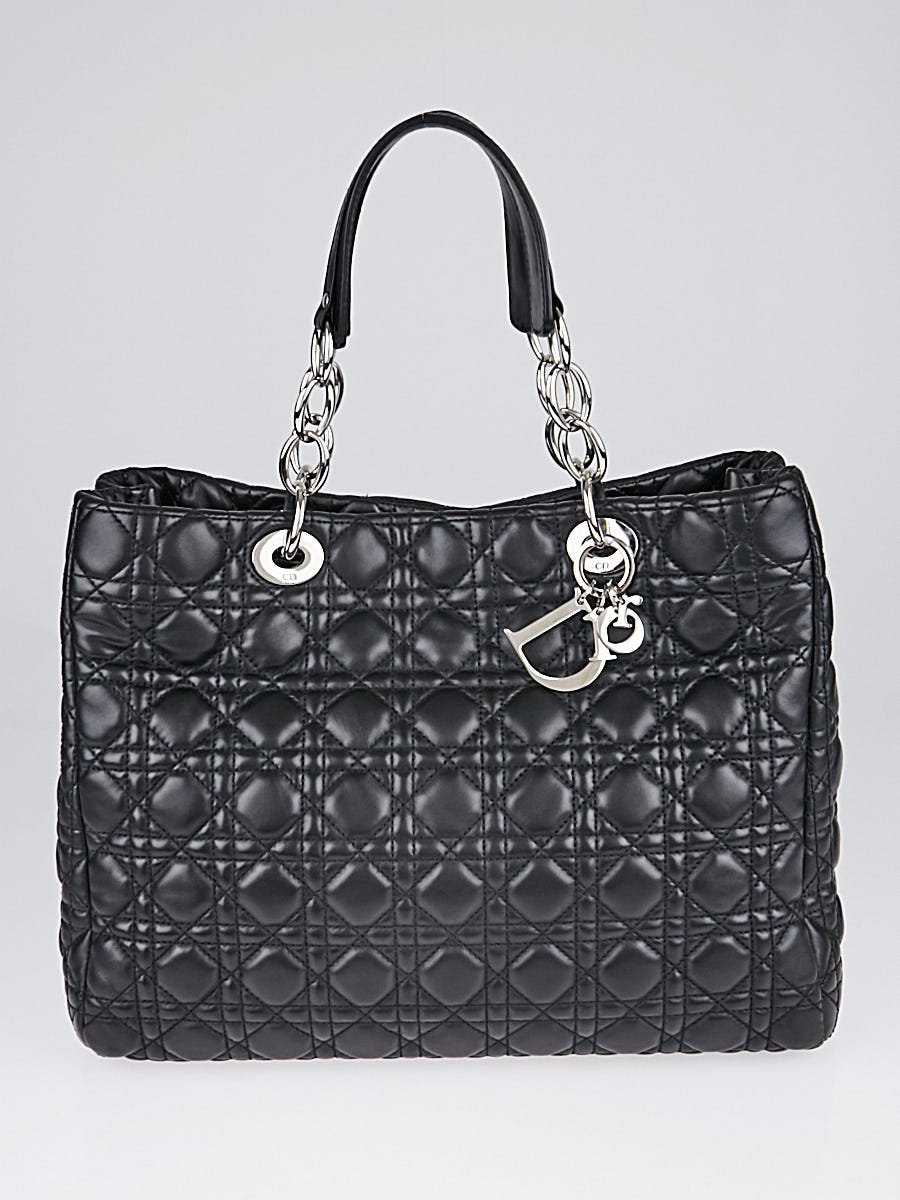 Christian Dior Black Cannage Quilted Lambskin Leather Dior Soft Shopping Tote Bag Yoogi s Closet