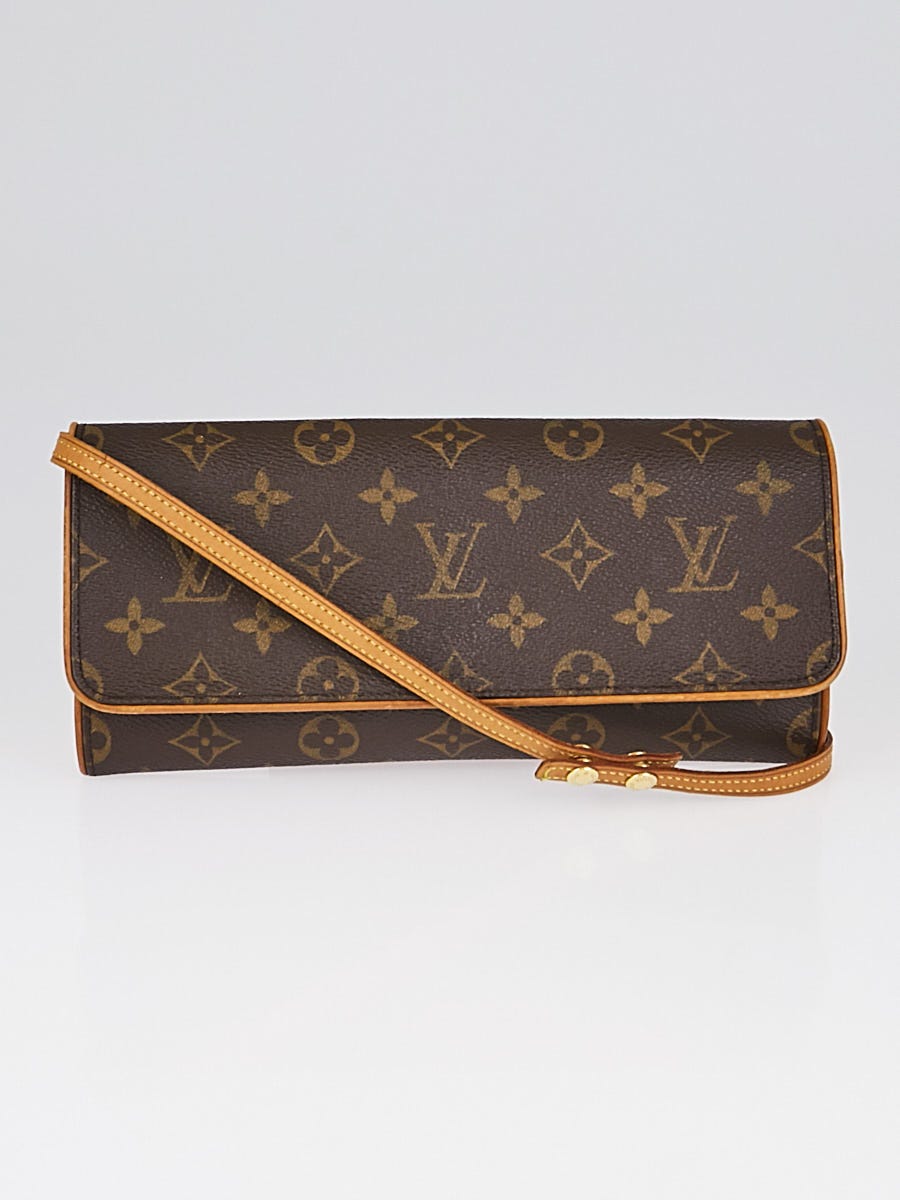 Authenticated Louis Vuitton Monogram Pochette Twin GM Brown Canvas  Crossbody Bag