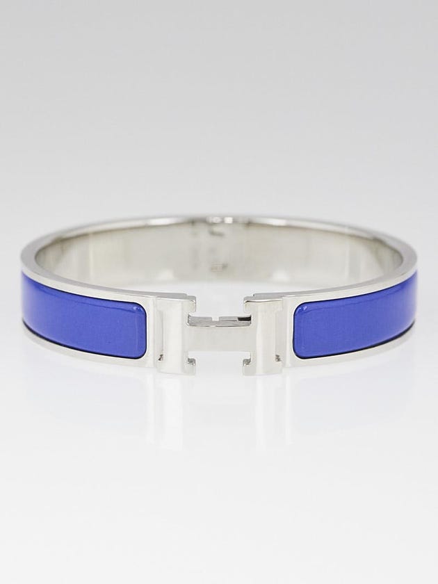 Hermes Blue Enamel Palladium Plated Clic H PM Narrow Bracelet 