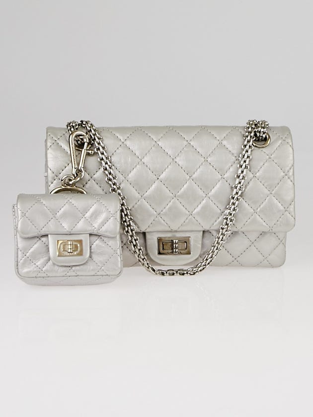 Chanel Silver 2.55 Reissue Quilted Classic Calfskin Leather 225 Flap Bag w/Mini Pouch