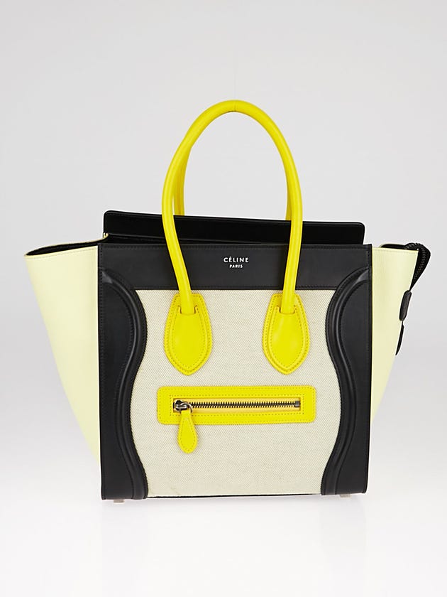 Celine Tricolor Calfskin Leather and Canvas Micro Luggage Bag