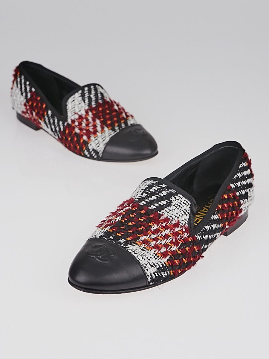 Chanel Red/Black Tweed and Leather Cap Toe Loafers Size 6/36.5 - Yoogi's  Closet