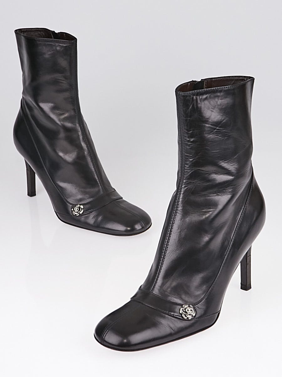 Chanel Black Lambskin Leather Short Boots Size 8.5/39 - Yoogi's Closet