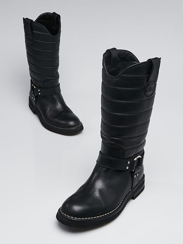 Chanel Black Quilted Oily Calf Leather Harness Boots Size 6.5/37