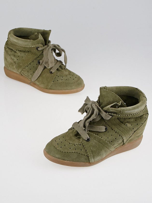 Isabel Marant Taupe Calf Suede Bobby Sneaker Wedges Size 7.5/38