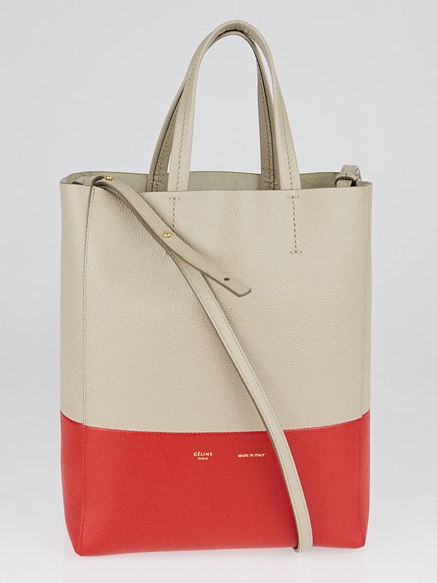Celine Grey/Red Grained Calfskin Small Bi-Cabas Vertical Bag