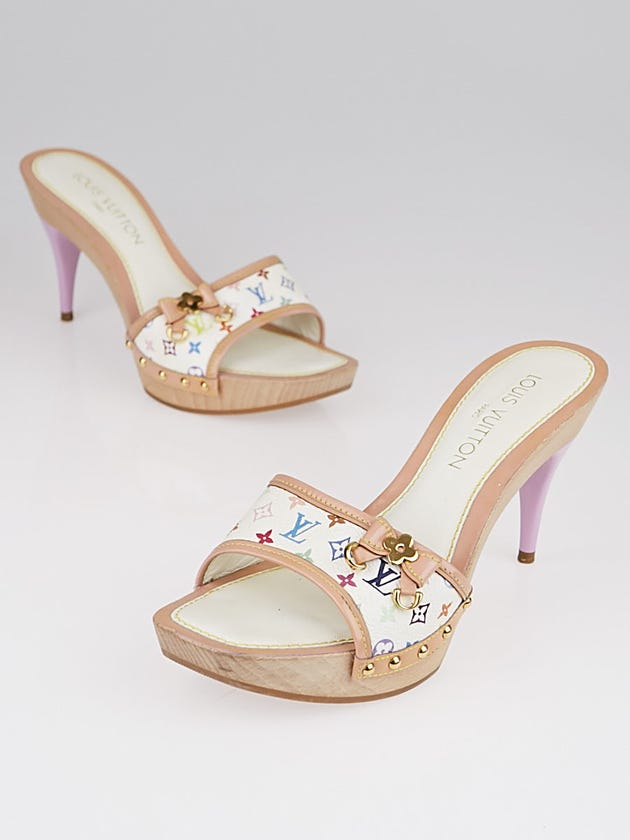 Louis Vuitton White/Lilac Monogram Multicolore Wood Platform Heels Size 7/37.5