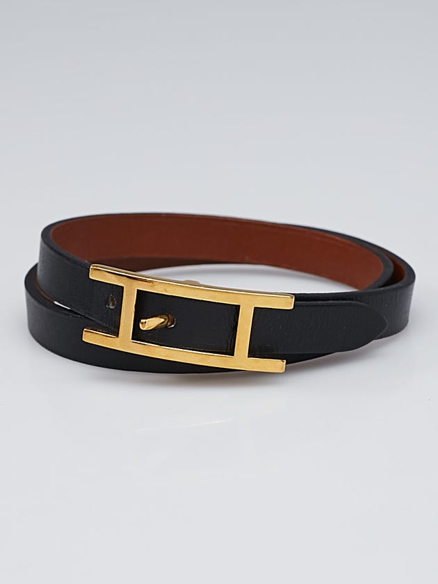 Hermes Black Swift Leather Be Hapi Double Tour Bracelet Size M