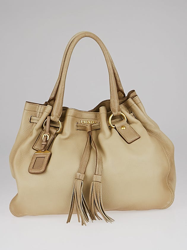 Prada Light Brown Deerskin Leather Drawstring Tote Bag