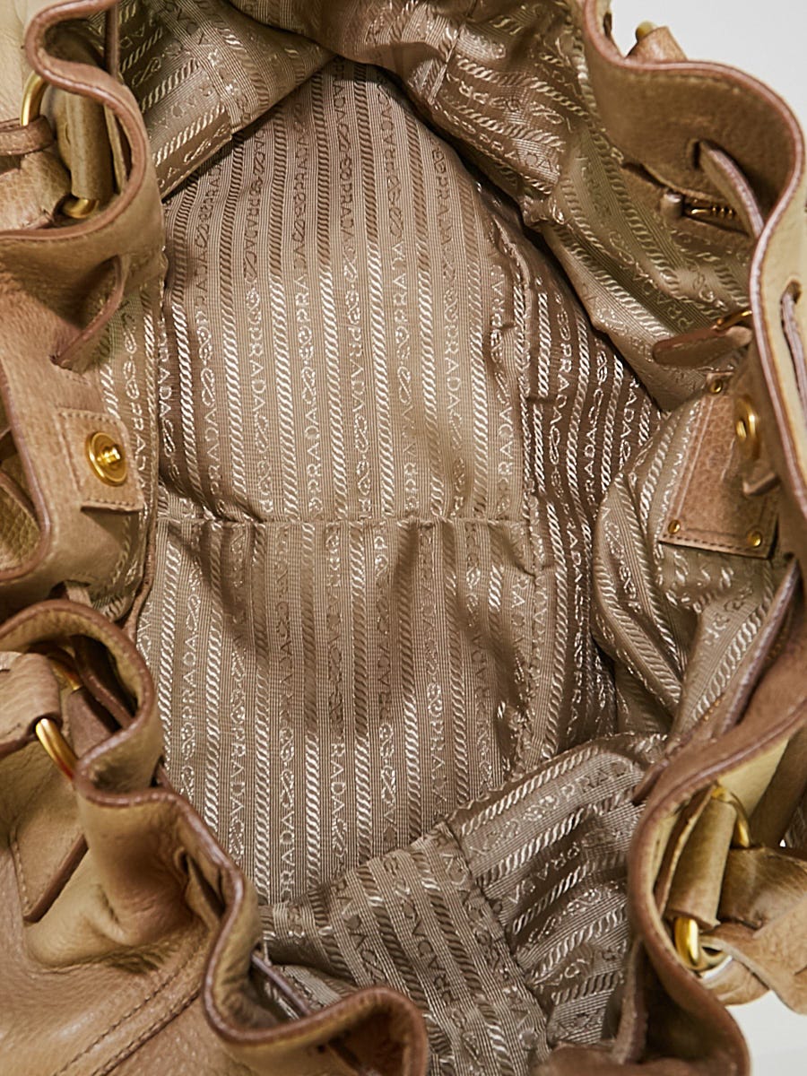 Prada Light Brown Deerskin Leather Drawstring Tote Bag - Yoogi's Closet