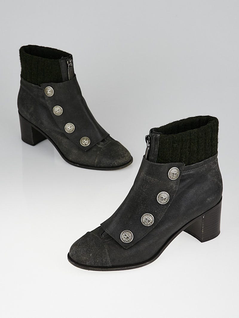 Chanel Grey Distressed Leather CC Ankle Boots Size 8.5/39 - Yoogi's Closet