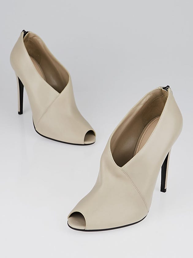 Prada Light Grey Smooth Leather Peep-Toe Ankle Booties Size 7/37.5
