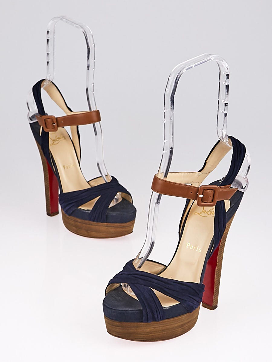 Christian Louboutin エスパドリーユ ネイビー Christian Louboutin Navy Blue Suede Platform Sandals Size 7/37.5