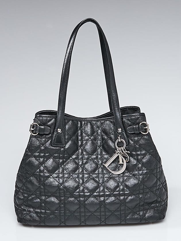 Christian Dior Black Cannage Quilted Coated Canvas Medium Tote Bag