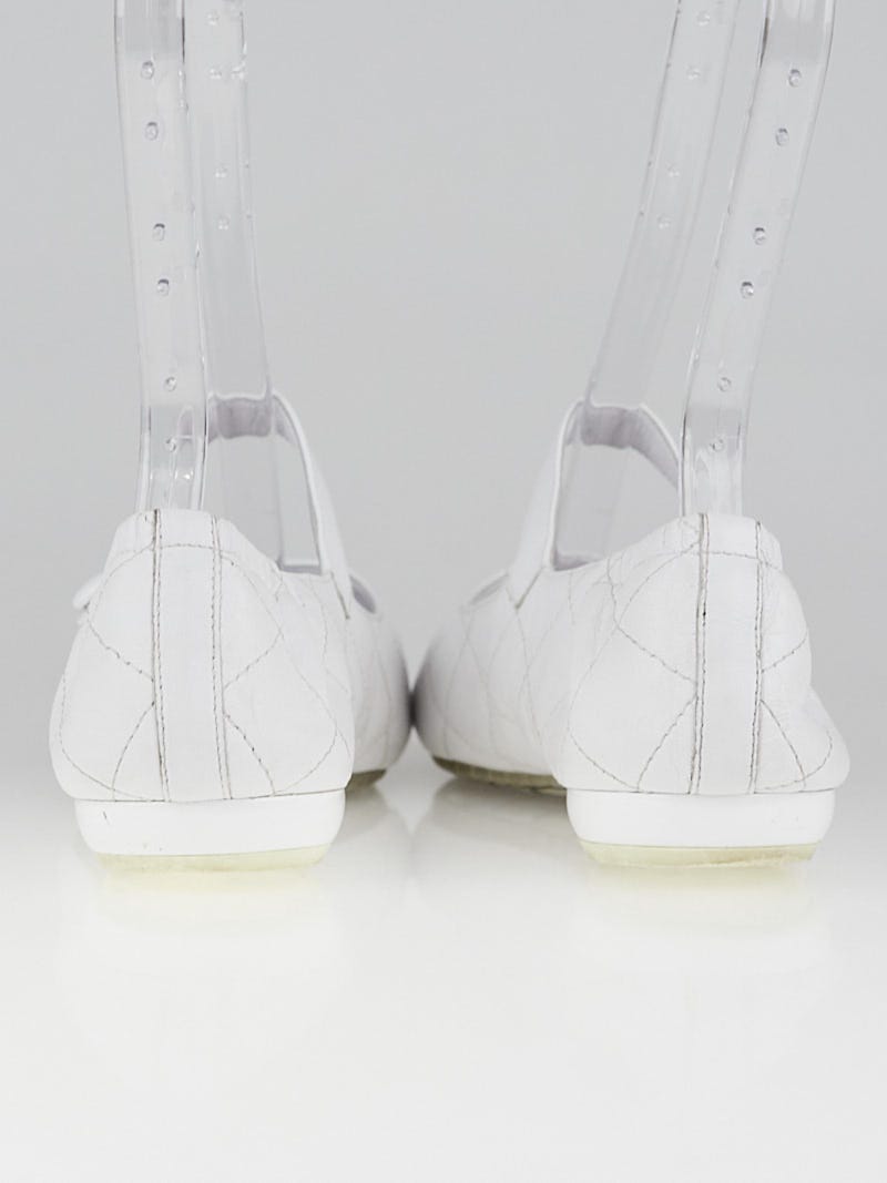 Chanel White Quilted Cambon Ligne Mary Jane Flats Size 8.5