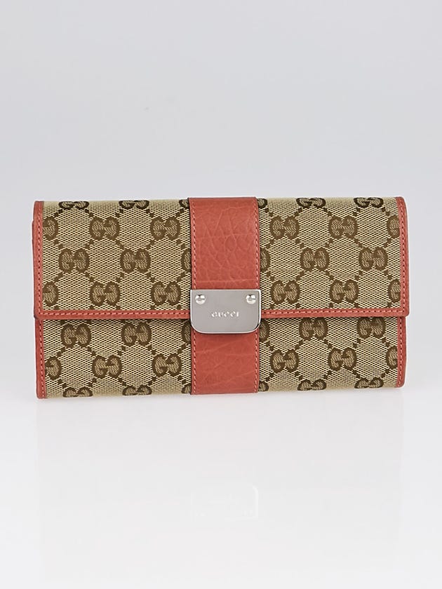 Gucci Beige/Pink GG Canvas Continental Long Wallet
