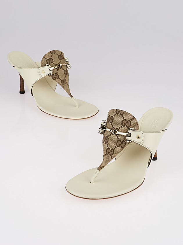 Gucci Beige/White Horsebit Thong Sandals Size 6.5/37