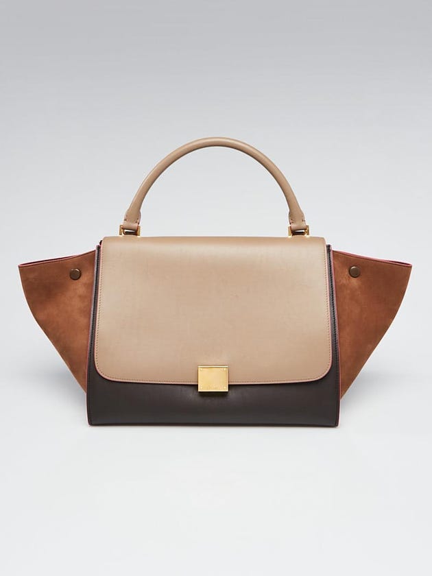 Celine Brown Tricolor Leather and Nubuck Medium Trapeze Bag