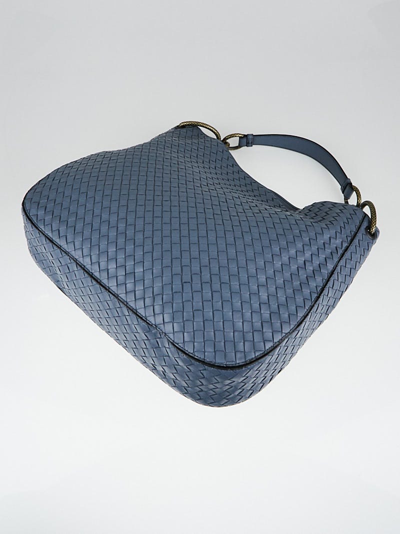 BOTTEGA VENETA Krim blue leather INTRECCIATO LOOP MEDIUM Shoulder