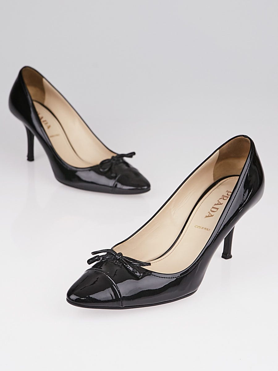 Prada Black Patent Leather Bow Pumps Size 6.5/37 | Yoogi's