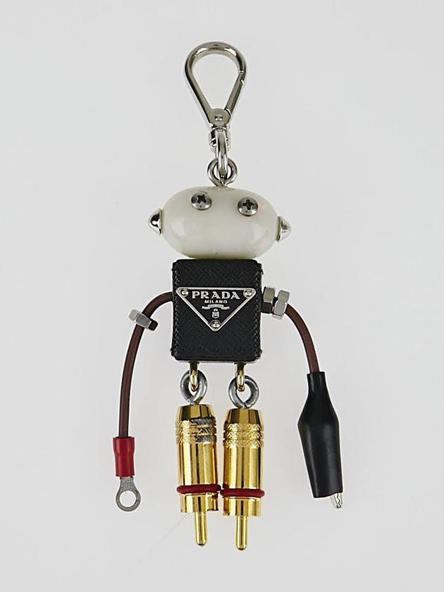 Prada Black Saffiano Leather Edward Robot Key and Bag Charm