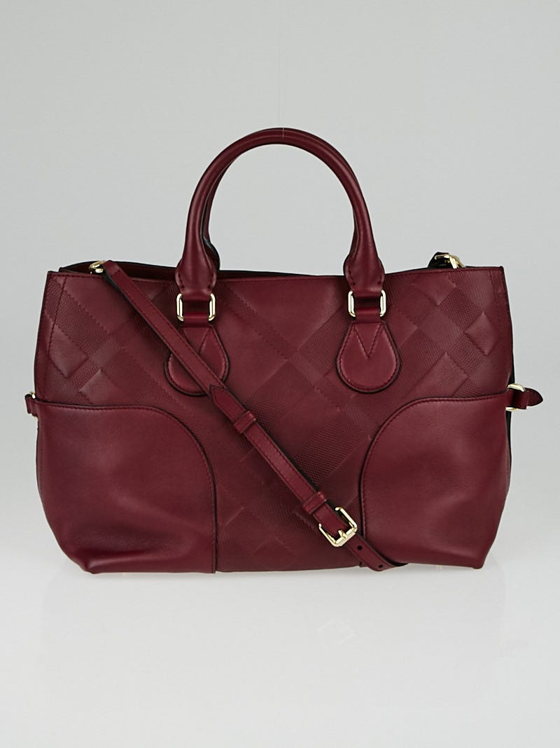 Burberry Berry Grain Check Embossed Leather Tote Bag | Yoogi's Closet
