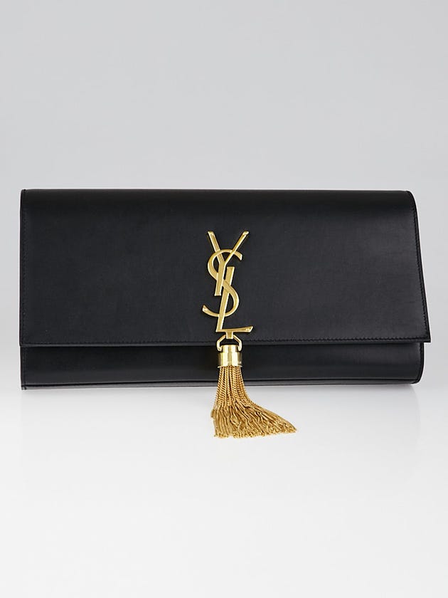 Yves Saint Laurent Black Leather Cassandre Tassel Clutch Bag