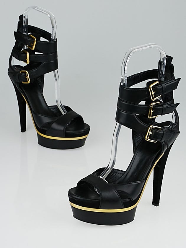 Gucci Black Leather/Suede Lifford Platform Gladiator Sandal Heels Size 8/38.5