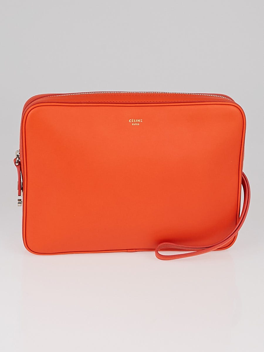 Celine Orange Nappa Leather Side Lock Dragonne Clutch Bag - Yoogi's Closet